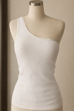 Load image into Gallery viewer, One Shoulder Ribbed Basic Top – White
