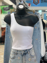 Load image into Gallery viewer, One Shoulder Ribbed Basic Top – White