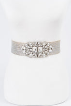 Load image into Gallery viewer, Silver Metallic Stretch Belt with Statement Rhinestone Buckle