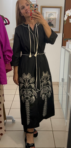 Black Embroidered Midi Dress – Boho Elegance