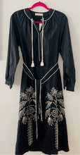 Load image into Gallery viewer, Black Embroidered Midi Dress – Boho Elegance
