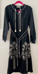 Black Embroidered Midi Dress – Boho Elegance