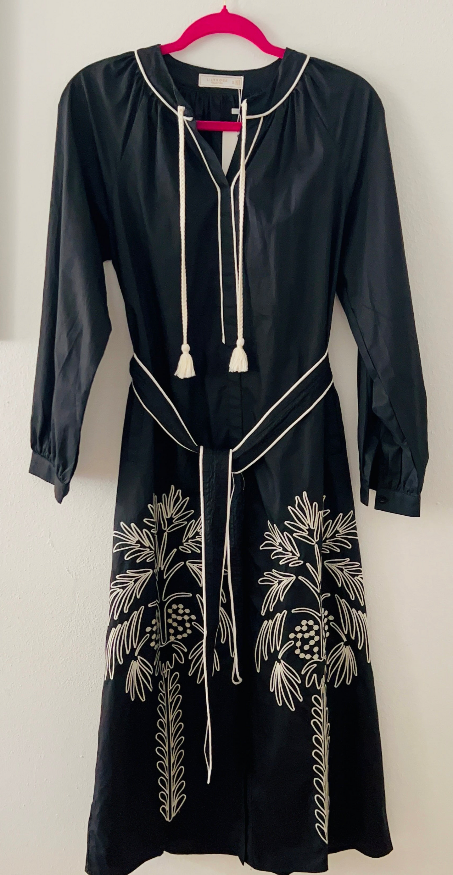 Black Embroidered Midi Dress – Boho Elegance