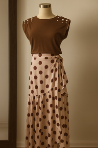 Chocolate Polka Dot Wrap Skirt