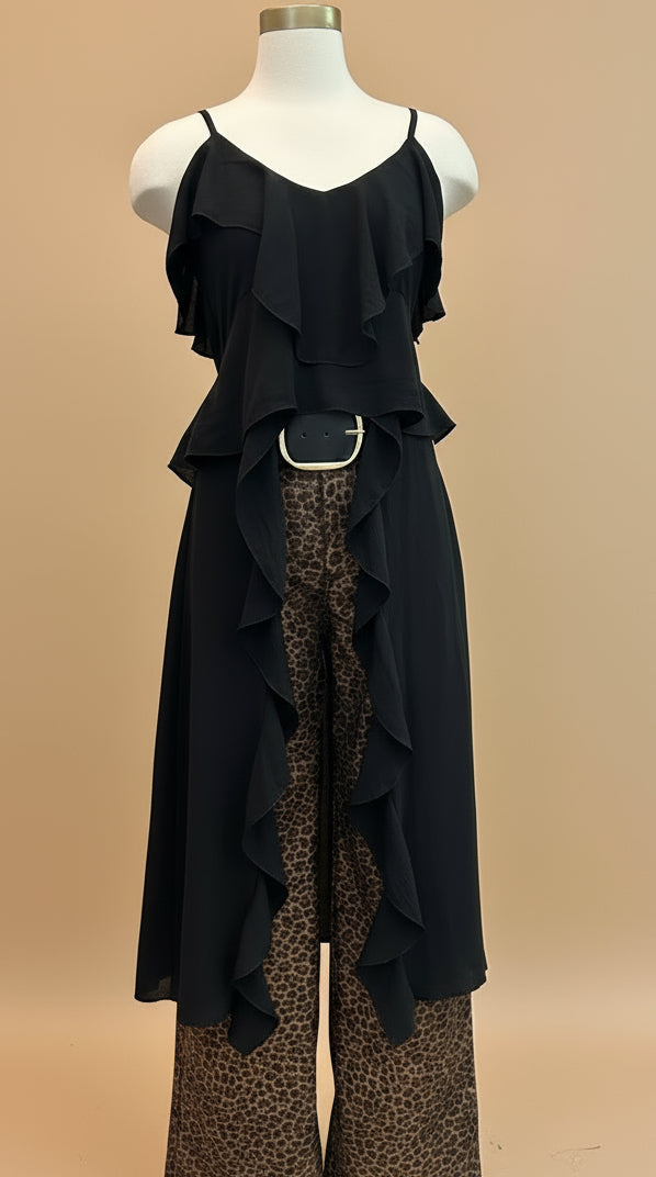 Black Ruffle Tunic Top – Made in Italy