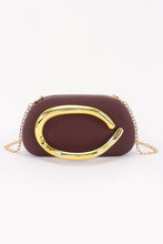 Load image into Gallery viewer, Satin Clutch with Gold Metal Handle – Detachable Chain

