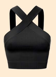Basic Ribbed Criss-Cross Crop Top Black