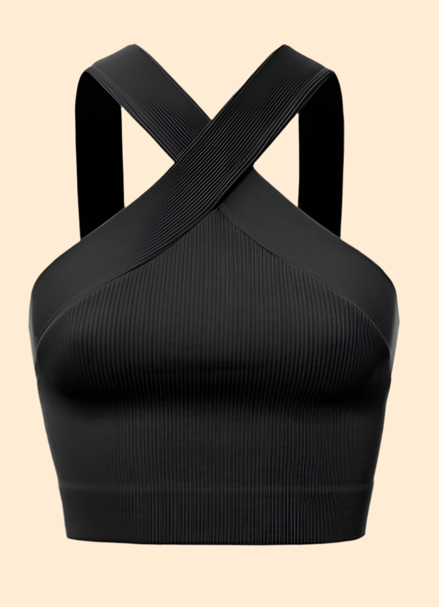 Basic Ribbed Criss-Cross Crop Top Black