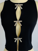 Load image into Gallery viewer, Rhinestones Bow Cutout Top – Black
