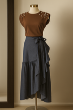 Load image into Gallery viewer, Dark Denim Wrap Around Skirt
