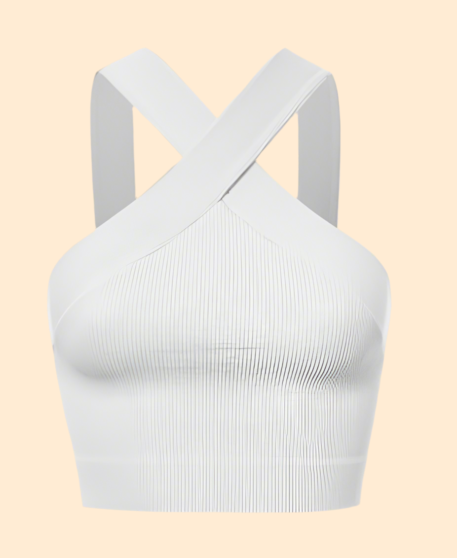 Basic Ribbed Criss-Cross Crop Top White