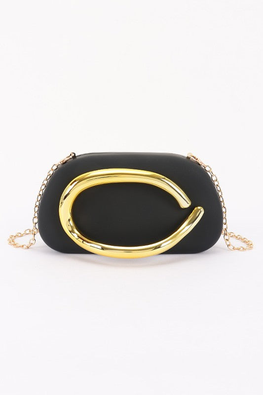 Satin Clutch with Gold Metal Handle – Detachable Chain