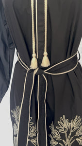 Black Embroidered Midi Dress – Boho Elegance