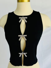 Load image into Gallery viewer, Rhinestones Bow Cutout Top – Black
