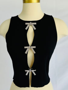 Rhinestones Bow Cutout Top – Black