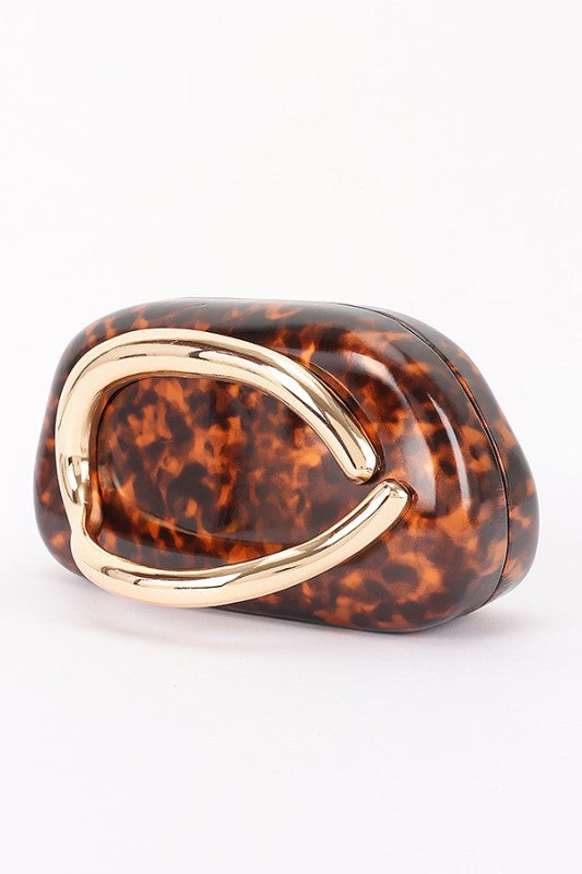 Faux Leather Clutch with Gold Metal Handle – Detachable Chain