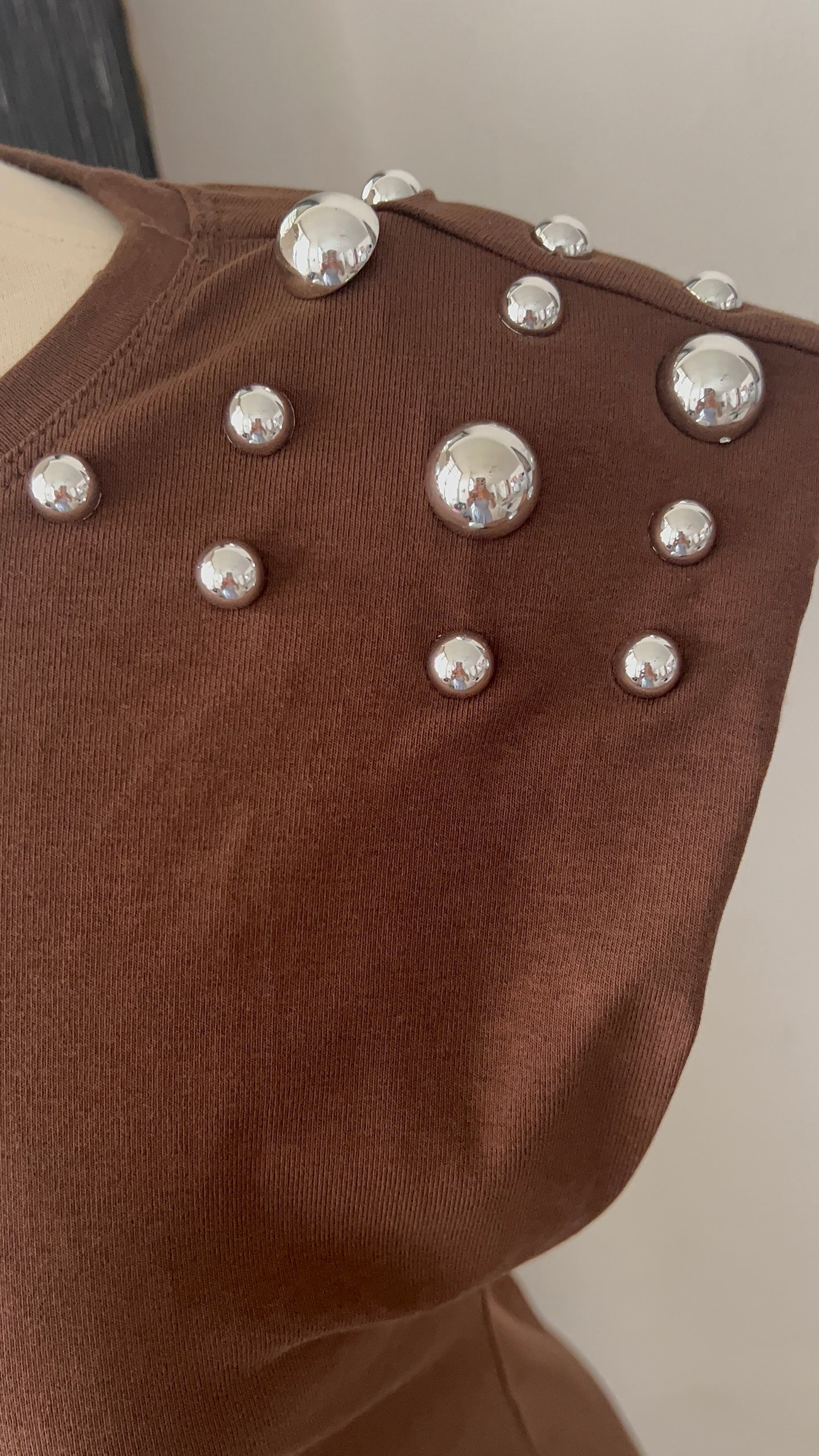 Studded Sleeveless Padded Top - Chocolate