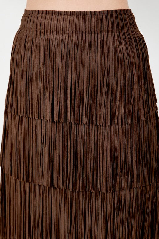 Fringe Midi Skirt - Brown