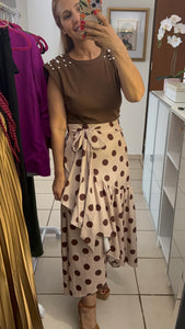 Chocolate Polka Dot Wrap Skirt