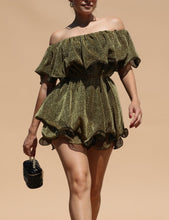 Load image into Gallery viewer, Stretch Off Shoulder Romper - Gold
